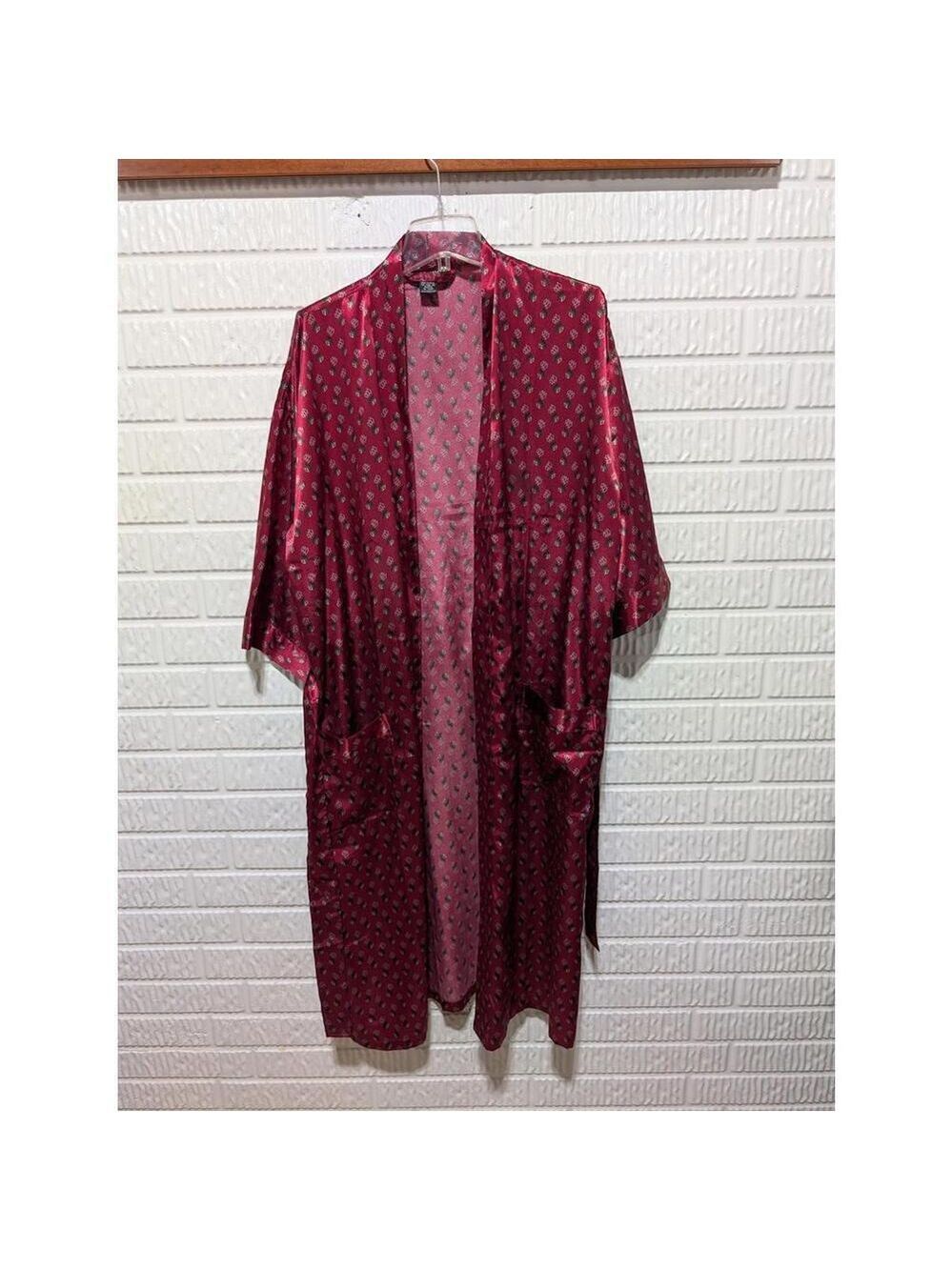 Intimo Men's Elegant Burgundy Satin Belted Robe with Pockets